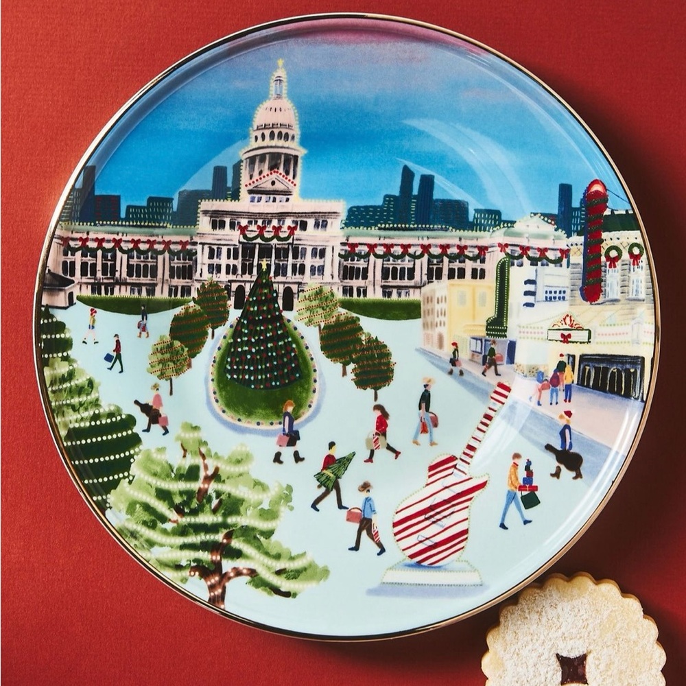 NWT New in Box Anthropologie Holiday in the city stoneware dessert plate Austin
